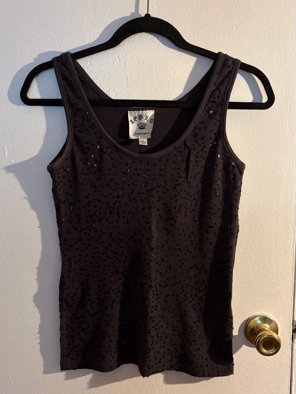Leola Couture Ladies Black Ribbed Sequin Tank Top Size Small